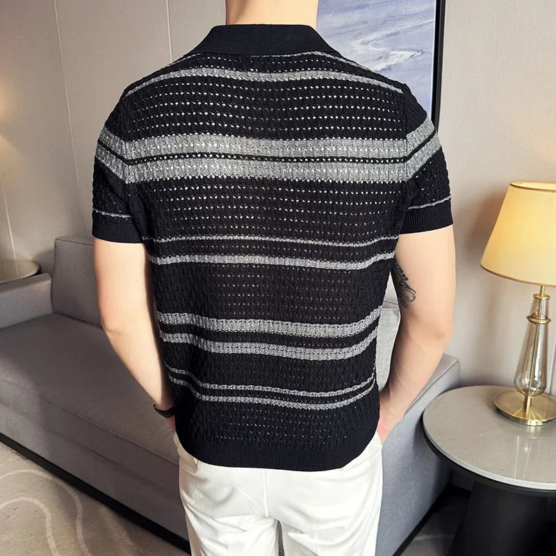 Striped Knitted Polo Shirt