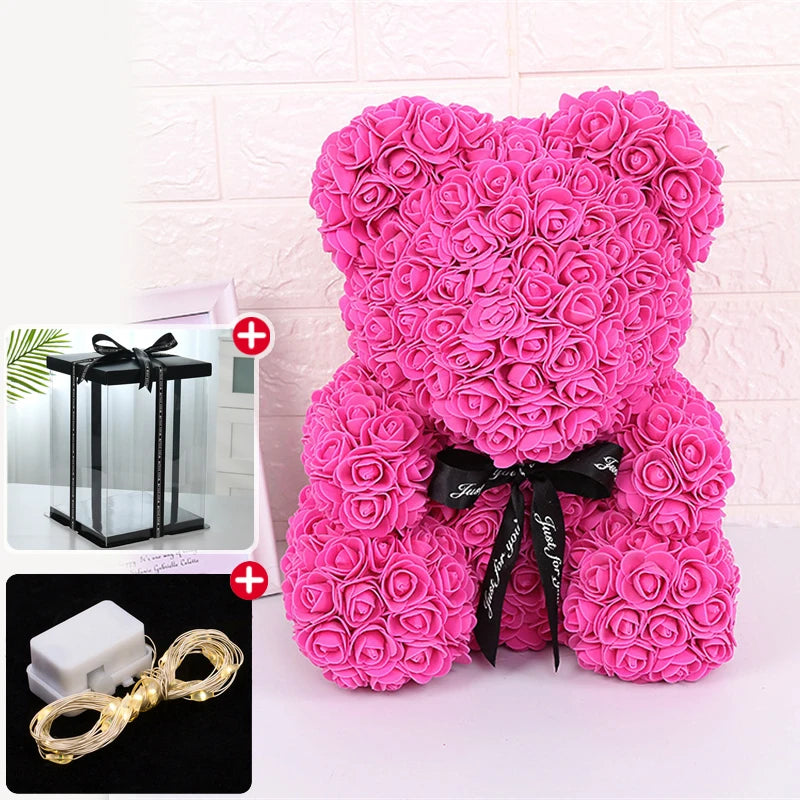 Valentine's Day Rose Bear: Artificial Flower Teddy Bear with Box Lights for Women