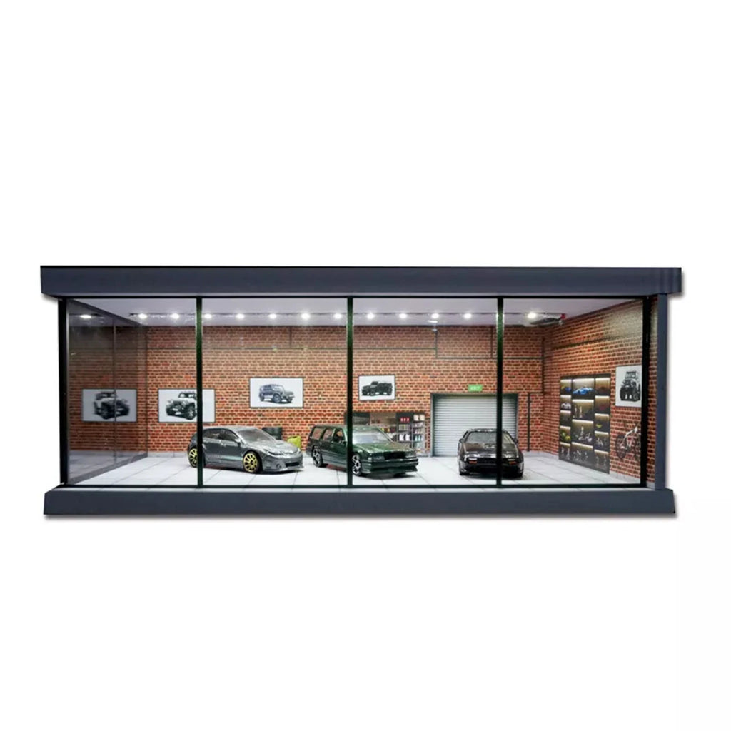 1/64 Scale Car Garage Model with LED Lighting for Mini Vehicles in Parking Scene
