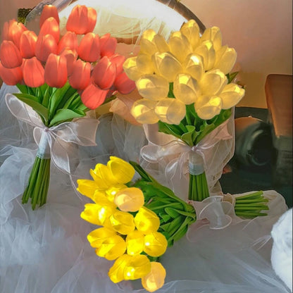 10 PCS LED Tulip Flowers Table Lamp Artificial Bouquets Night Light Home Decor Gifts