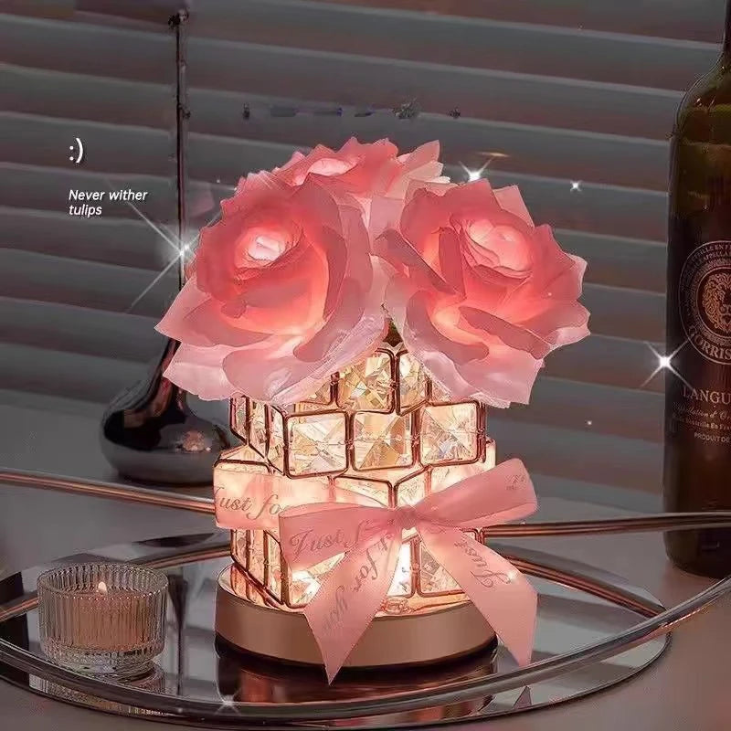 Rose Rubik's Cube Atmosphere Table Lamp Nightlight – Perfect Birthday, Qixi, or Valentine's Day Gift