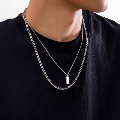 2pcs/set Rectangular Pendant Box Chain Necklace for Men