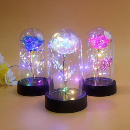 LED Light Foil Rose Night Lamp Gift for Girlfriend Eternal Wedding Decor