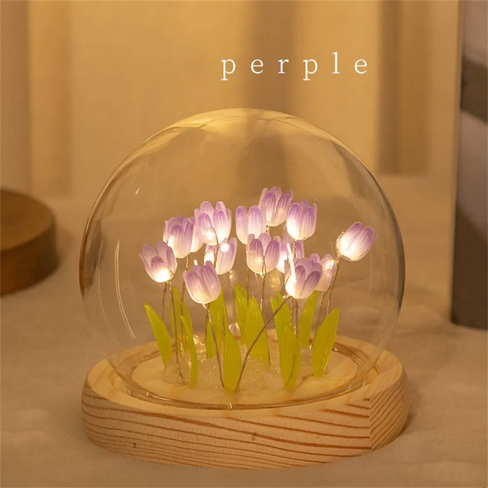 Handmade LED Tulip Night Light - DIY Decorative Bedside Lamp, Great for Gifts.