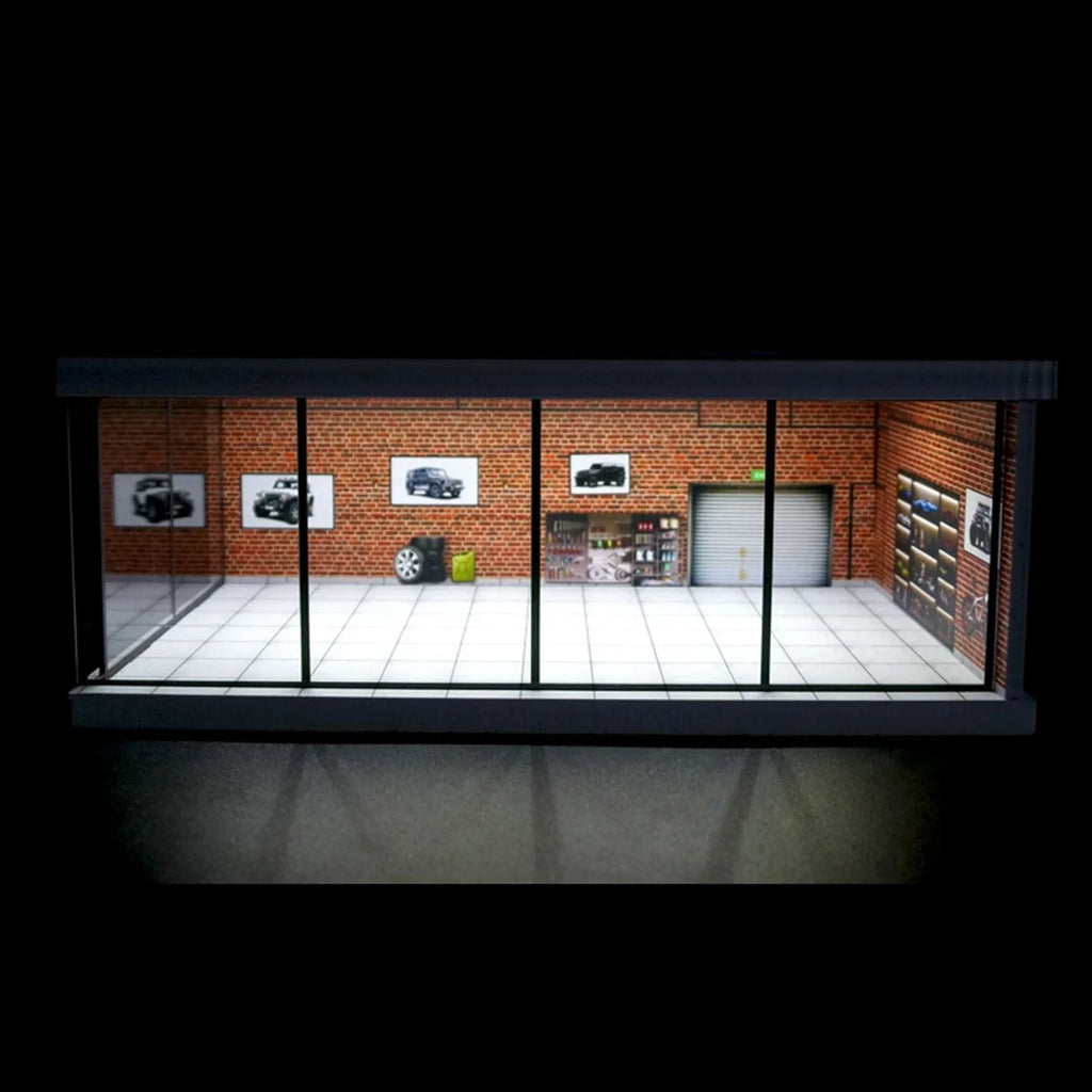 1/64 Scale Car Garage Model with LED Lighting for Mini Vehicles in Parking Scene