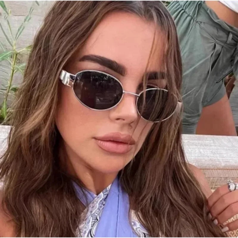 UV400 Vintage Oval Metal Sunglasses for Women