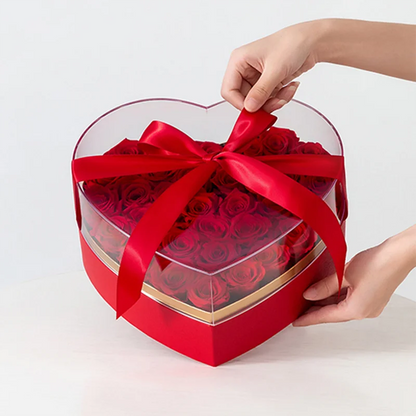 Heart Shaped Flower Box Square Acrylic Gift Box With Ribbon Rose Flower Packaging Boxes For Gift Wrapping Flower Arrangement