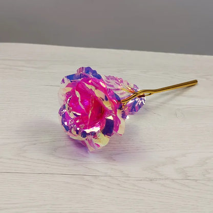 Valentine's Day Gift for Girlfriend Eternal Flower Colorful Foil Rose Flower in Box Artificial Flower