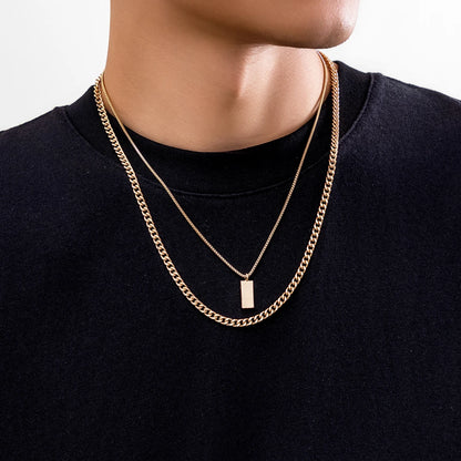 2pcs/set Rectangular Pendant Box Chain Necklace for Men