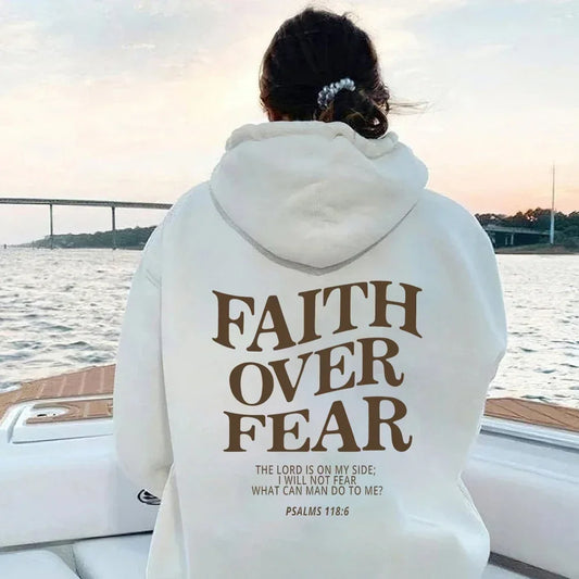 Women Faith Overcomes Fear - Christian Hooded Sweatshirts Plus Size Hoodie Streetwear Fashion Pullover