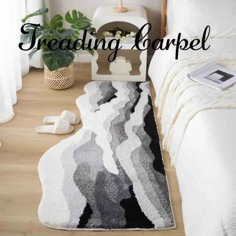 Wave Tufted Rug Irregular Tufting Black White Ocean Rug Nordic Aesthetic Art Living Room Carpet  Doormat Home Room Decor