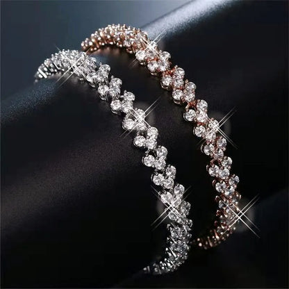 Luxury Roman Rhinestone Bracelet for Women Crystal Zircon Chain Bracelets Bangle Bridal Jewelry Accessories