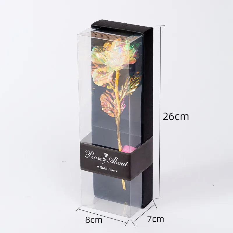 Valentine's Day Gift for Girlfriend Eternal Flower Colorful Foil Rose Flower in Box Artificial Flower