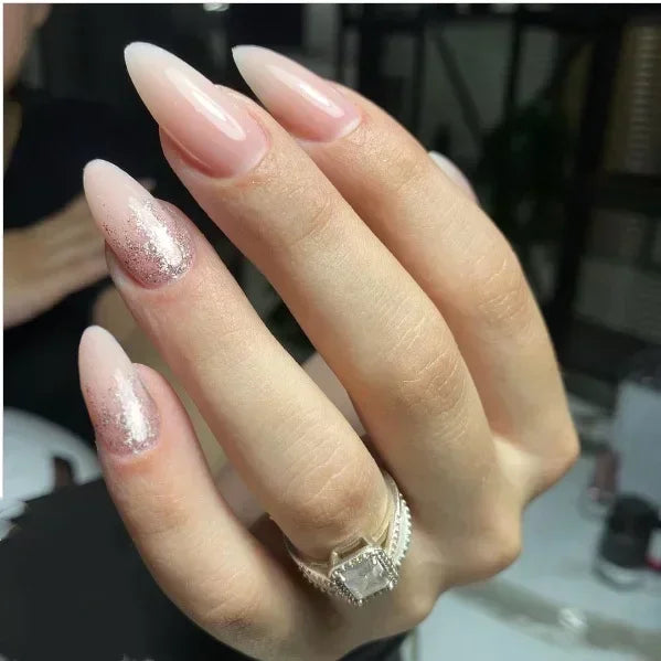 24Pc False Nails with Glue Almond Black Red Gradient Design Detachable Rhinestone Acrylic Fake Nail Long Stiletto Press on Nails