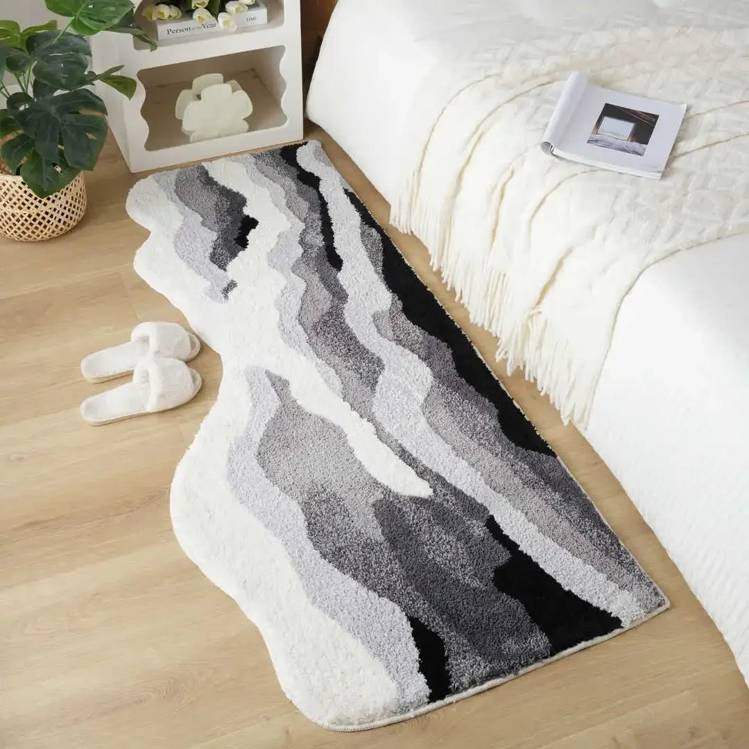 Wave Tufted Rug Irregular Tufting Black White Ocean Rug Nordic Aesthetic Art Living Room Carpet  Doormat Home Room Decor