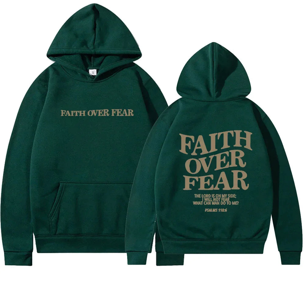 Women Faith Overcomes Fear - Christian Hooded Sweatshirts Plus Size Hoodie Streetwear Fashion Pullover
