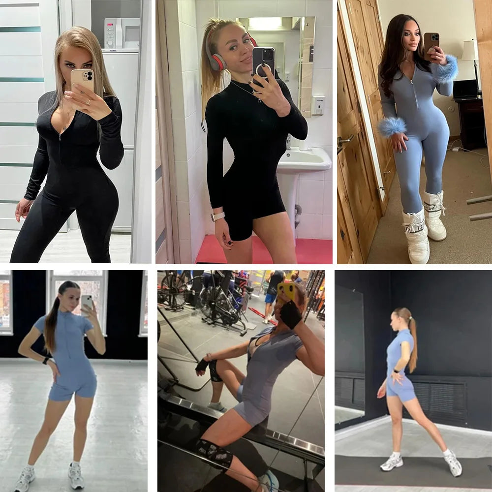 Women's Zipper Workout Jumpsuit - Stylish Gym Essential