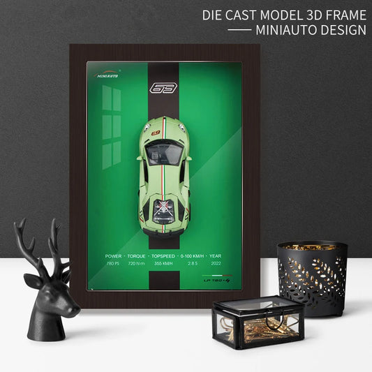 Photo Frame Version Alloy Metal Sports Car Model Simulation 3D Racing Car Hanging Painting Collection Kids Gifts Decoration