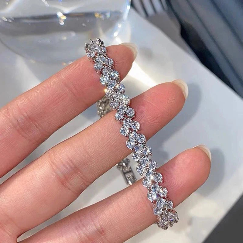 Luxury Roman Rhinestone Bracelet for Women Crystal Zircon Chain Bracelets Bangle Bridal Jewelry Accessories