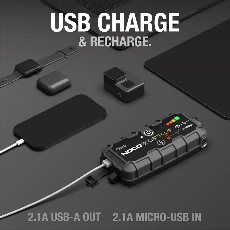 Best NOCO Boost Plus GB40 1000A UltraSafe Car Battery Jump Starter 12V Battery Pack Battery Booster Jump Box Portable Charger